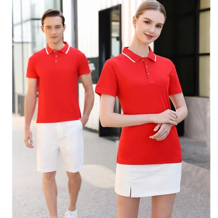 夏季时尚休闲翻领红色通用标准情侣装半袖服务员服务员餐饮服韩版