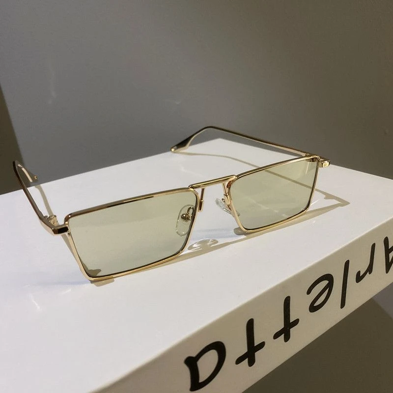 新款浅绿色金属方框太阳眼镜女小框isn网红款凹造型墨镜男