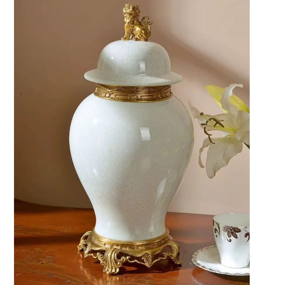 【本尼家】SS05欧式陶瓷配铜将军罐客厅玄居装饰瓷器玄关摆件