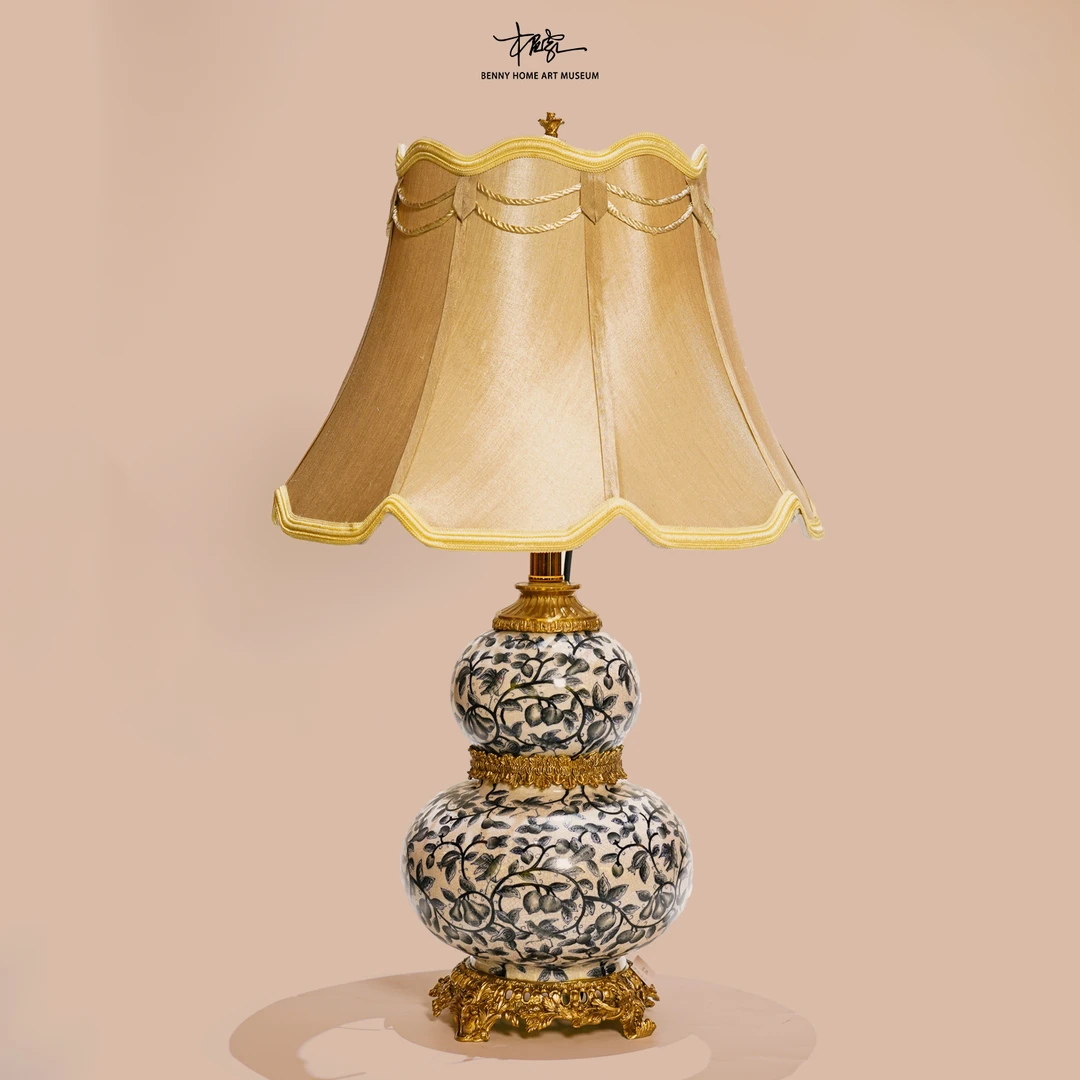 【本尼家】JM04瓷镶铜青花瓷葫芦台灯轻奢装饰卧室桌面创意床头