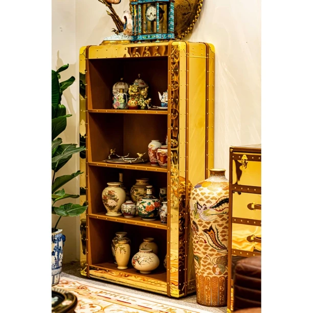 【BENNY本尼家】美式轻奢风不锈钢绒布金色高级酒柜客厅收纳柜