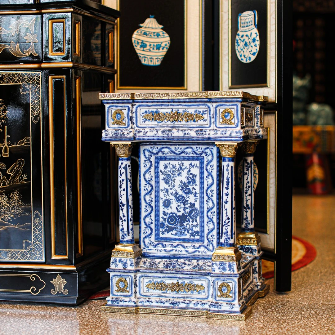 【BENNY本尼家】HX12欧式别墅奢华古典艺术手绘陶瓷配铜墩花瓶架