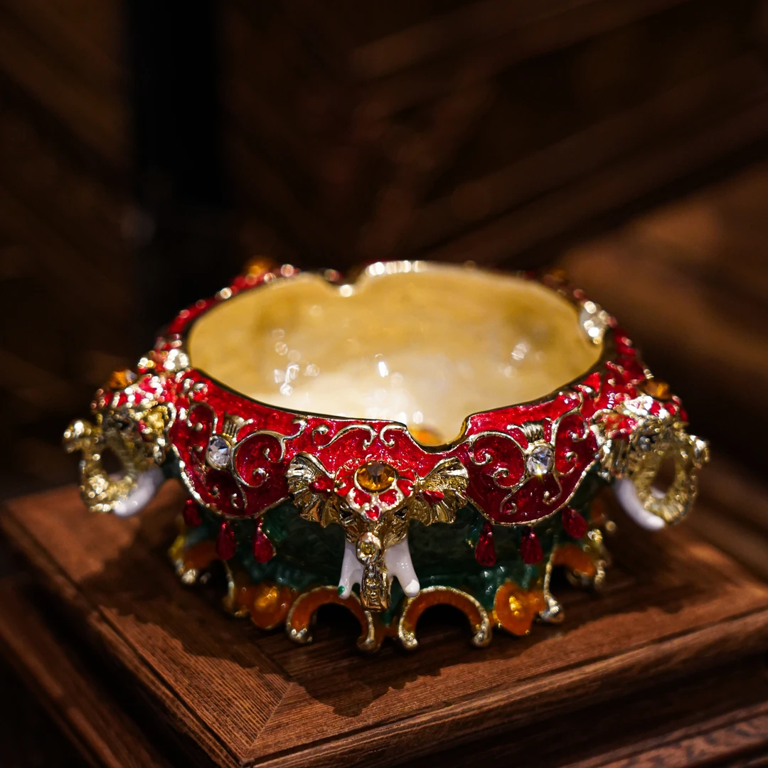 【BENNY本尼家】红色珐琅彩五象大象烟灰缸现代艺术品家居茶道摆件