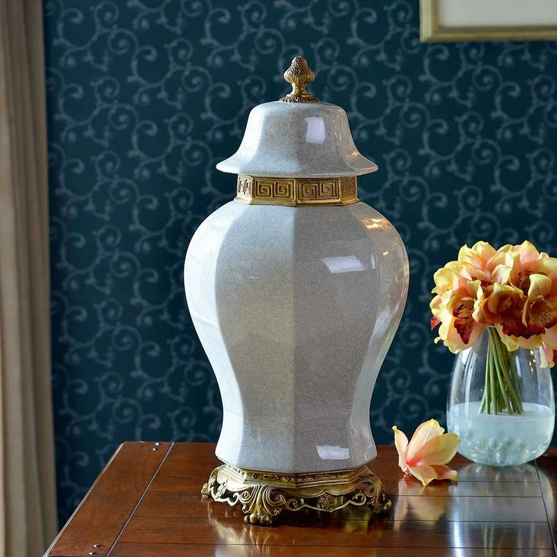 【本尼家】SS01欧式陶瓷配铜将军罐客厅玄居装饰瓷器玄关摆件