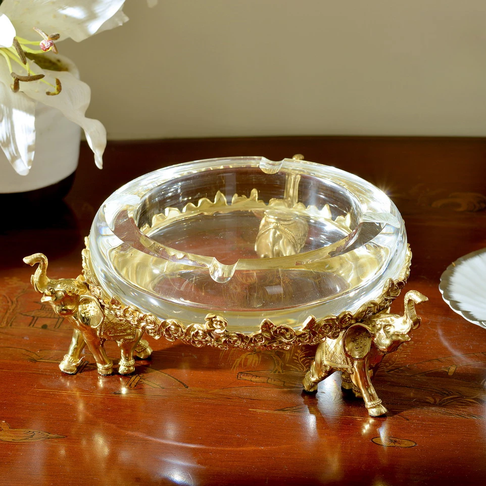 【本尼家】SS21欧式水晶配铜家居饰品奢华烟灰缸客厅茶几摆件