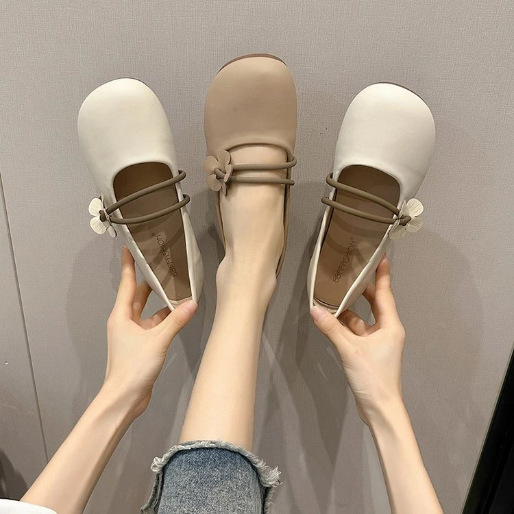 浅口单鞋女2024春夏新款仙女风一字带平底鞋休闲软底舒适百搭瓢鞋