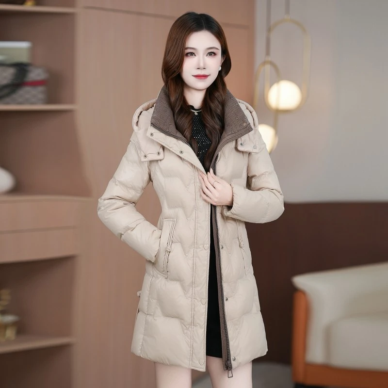新国标90白鸭绒2025年冬季新款保暖加厚显瘦韩版女士中长款羽绒服
