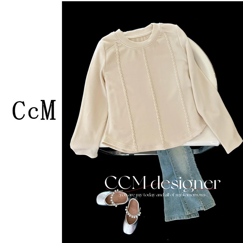 【CCM】超级软糯德绒女童打底衫2024秋冬中大童刺绣长袖保暖上衣T恤