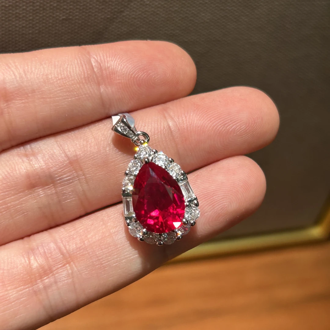 斯里兰卡-矿区高定气质女神简约红宝石豪镶百搭吊坠07872