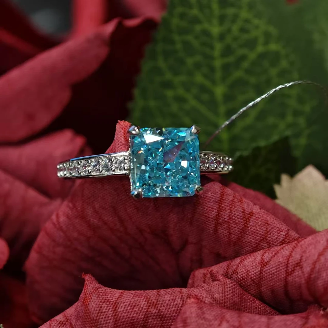 Q斯里兰卡-矿区高定-海蓝宝方形戒指轻奢时尚珠宝通勤戒指3172517