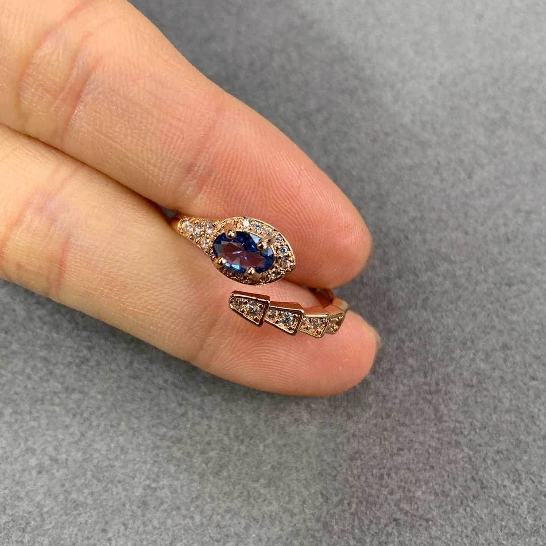 Q斯里兰卡矿区高定蓝宝石灵蛇戒指时尚珠宝开口戒可调节百搭31740