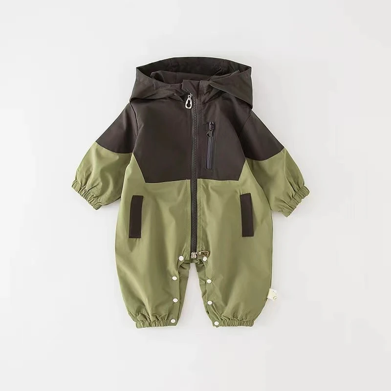 宝宝衣服春秋婴儿连体衣韩版婴儿秋款冲锋衣拼接派克服外出服
