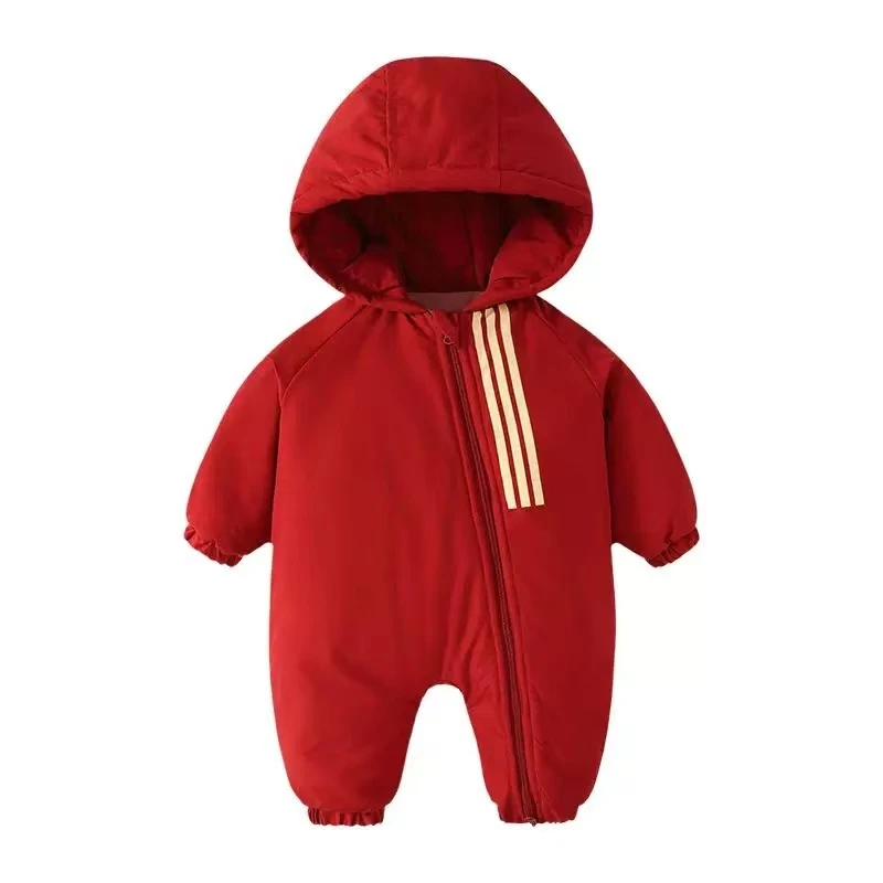 婴儿运动风加厚夹棉连体衣婴童冬款加绒加厚外出爬爬服新生儿冬装