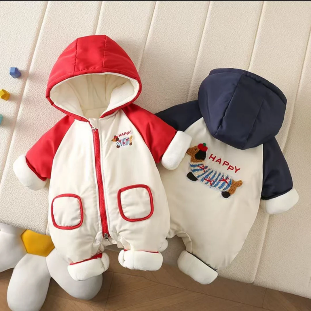 冬季加厚连帽新生儿宝宝婴幼儿儿童冬季保暖腊肠狗厚棉哈衣