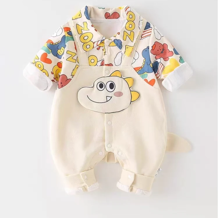 洋气婴儿秋装连体衣新生宝宝秋季恐龙哈衣0一12个月春秋衣服外套