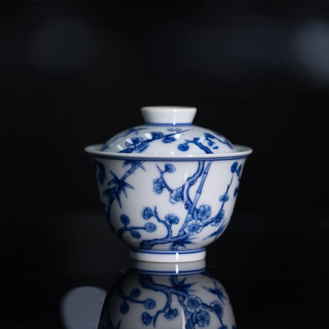刘建锋窑仿清松竹梅小盖碗