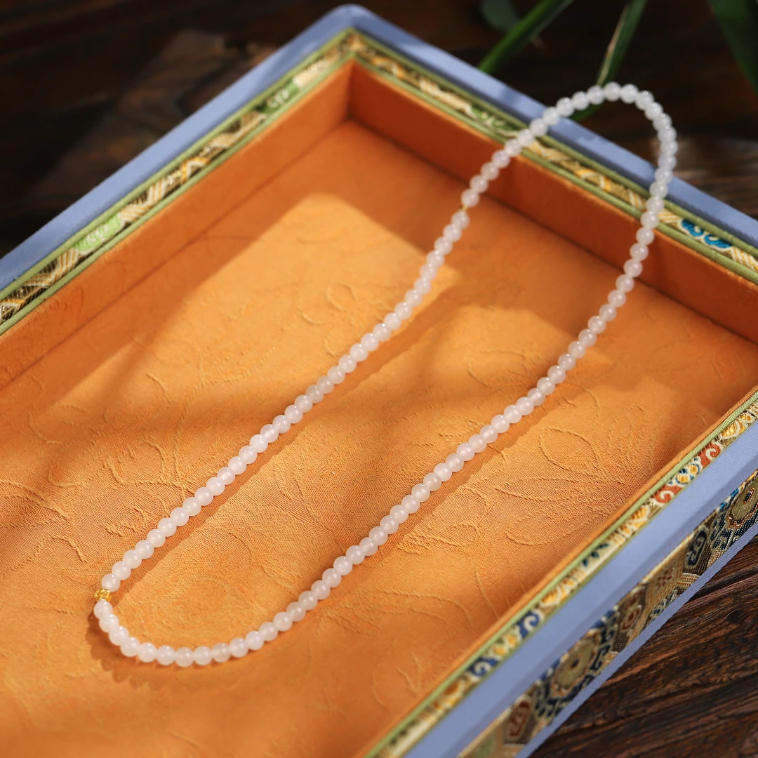 【白月光】和田玉白玉三圈手串·18k金镶