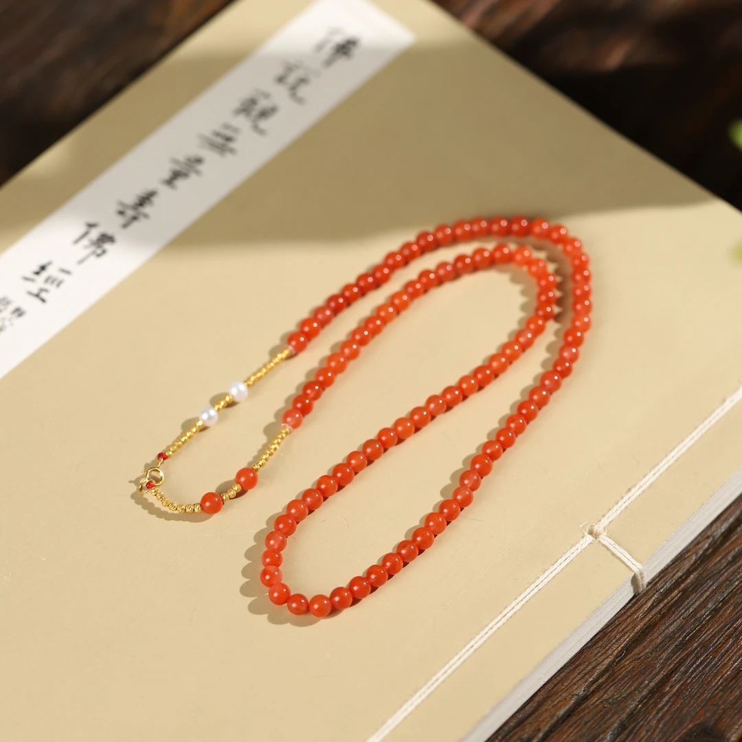 【落宛央】天然南红项链万能链·18k金·女款小米珠多样性