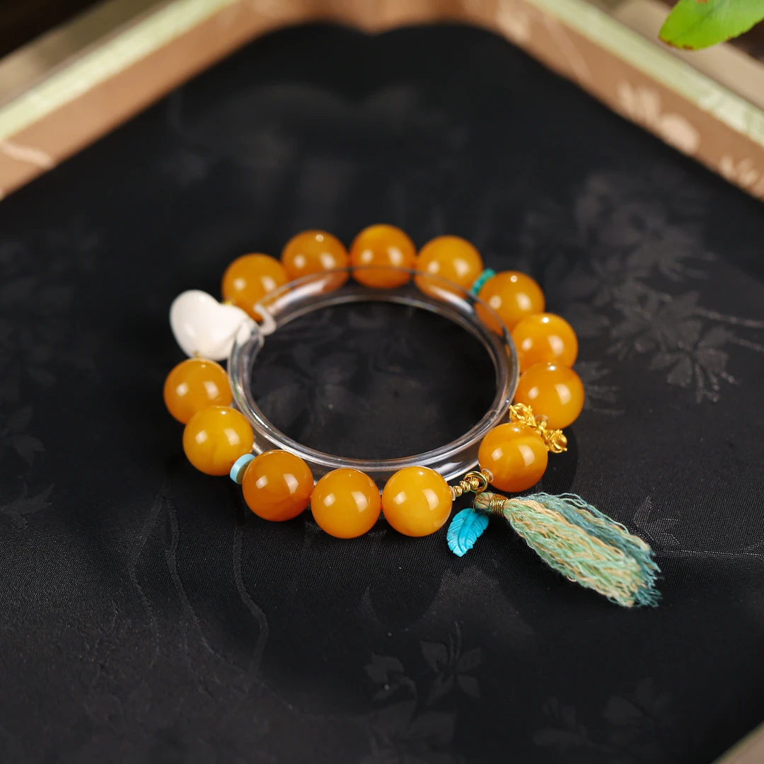 【洒金】蜜蜡手串·18K金·松松提溜流苏