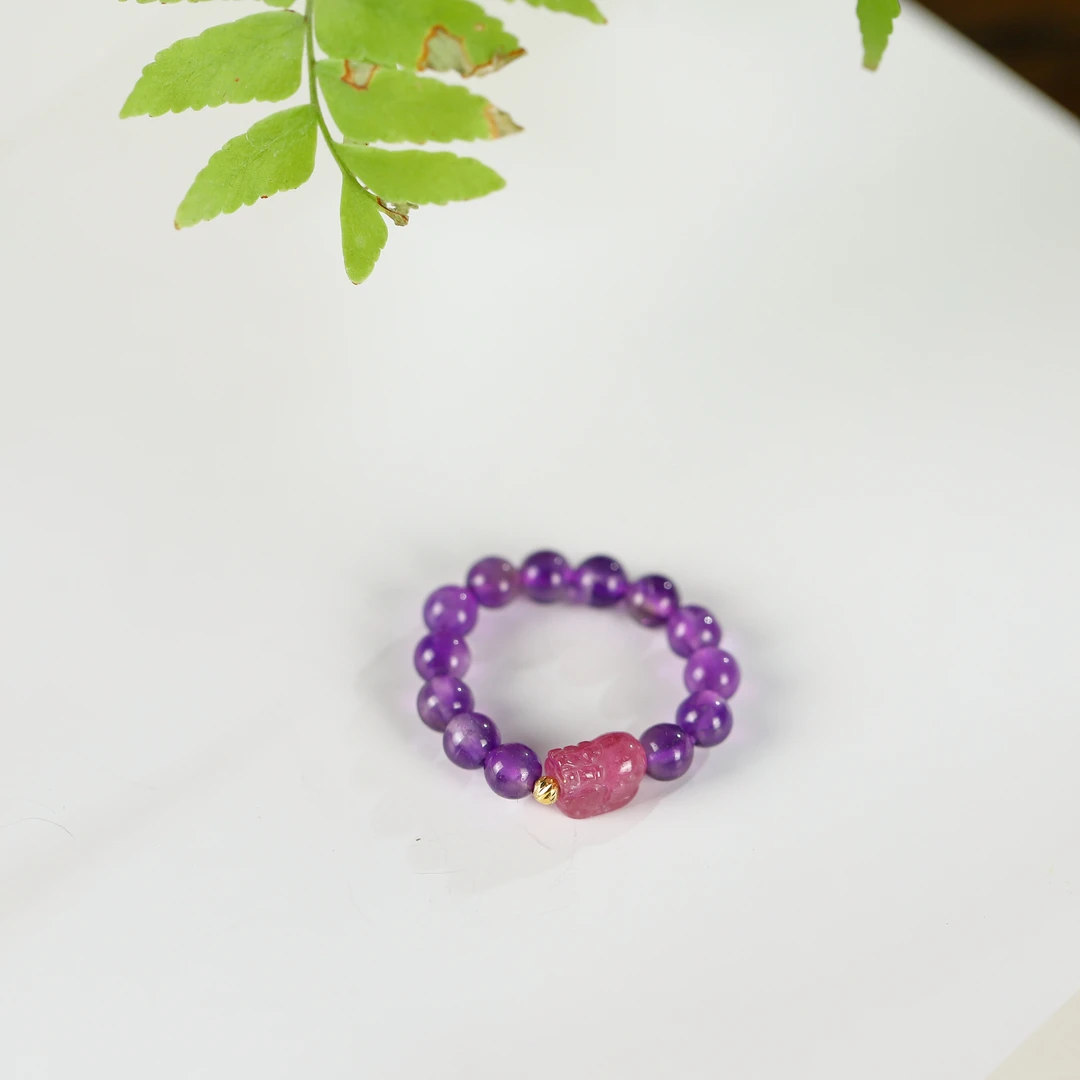 【晶辉】紫水晶貔貅·碧玺·18K金戒指