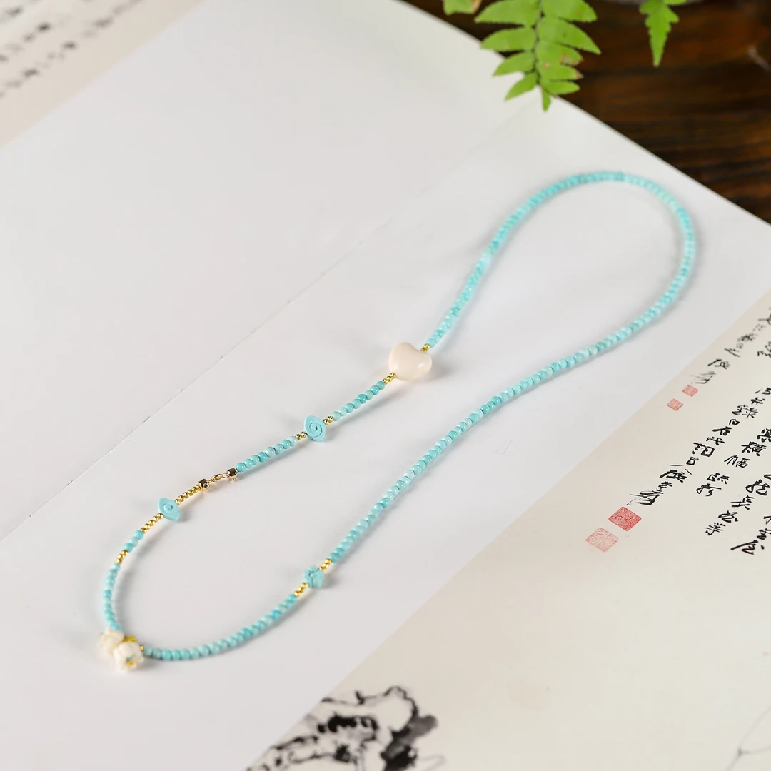 【悠宁】猛犸牙爱心项链·蓝色万能长链