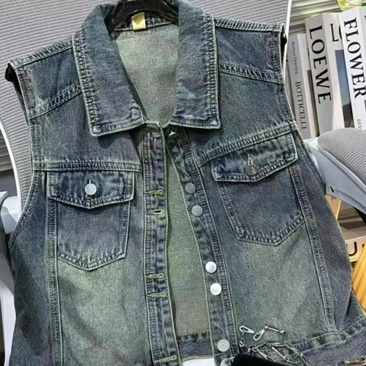 百搭复古潮流牛仔马甲女短款春秋新款韩版显瘦无袖背心坎肩马夹