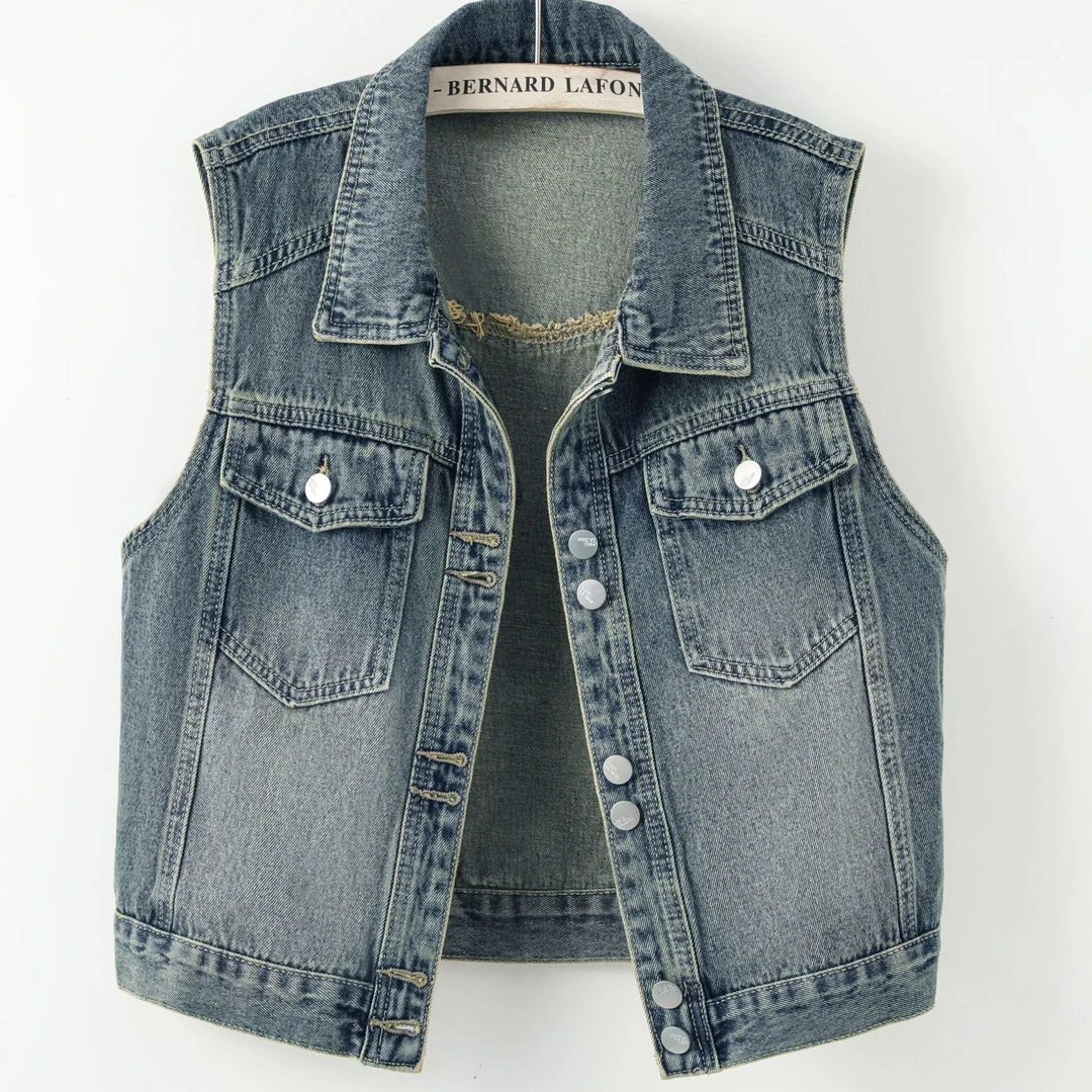 港风复古牛仔马甲女士女款短款新款韩版显瘦外穿无袖背心坎肩马夹