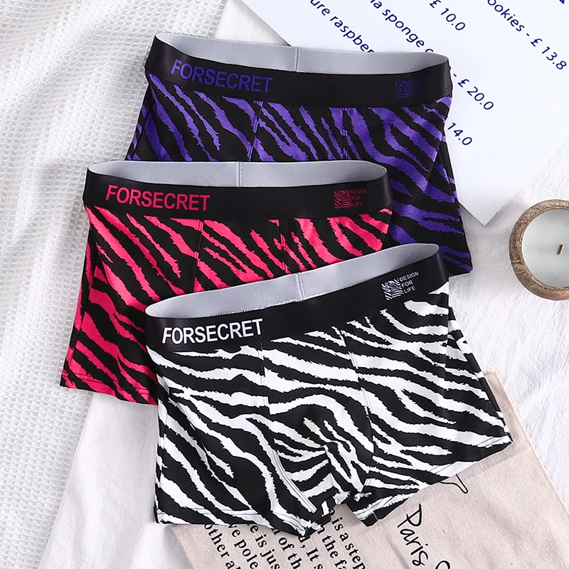 男士纯棉内裤狂野斑马纹平角裤性感潮流个性男生裤头青年四角裤