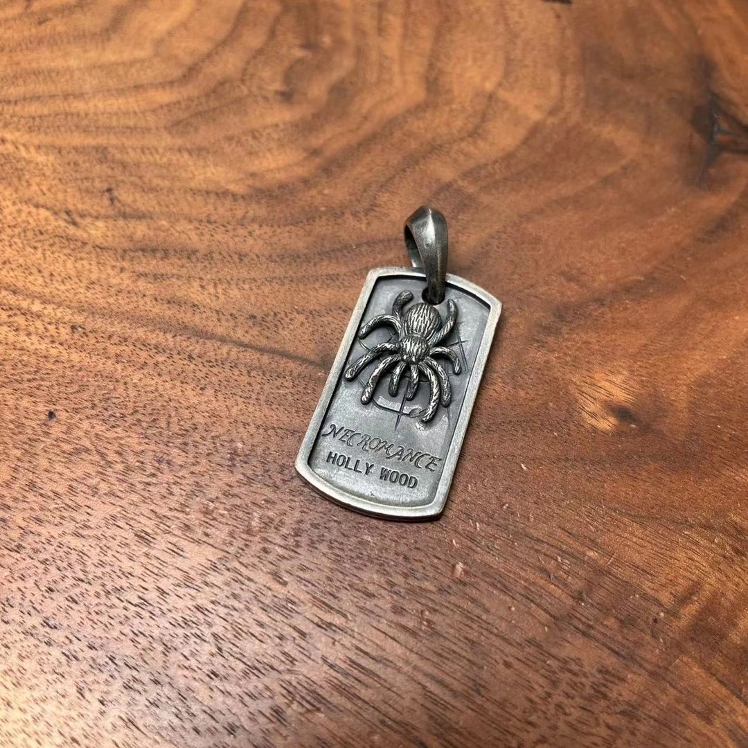 吊坠925银 D091蜘蛛黑牌手工时尚百搭复古个性银色做旧素款简约