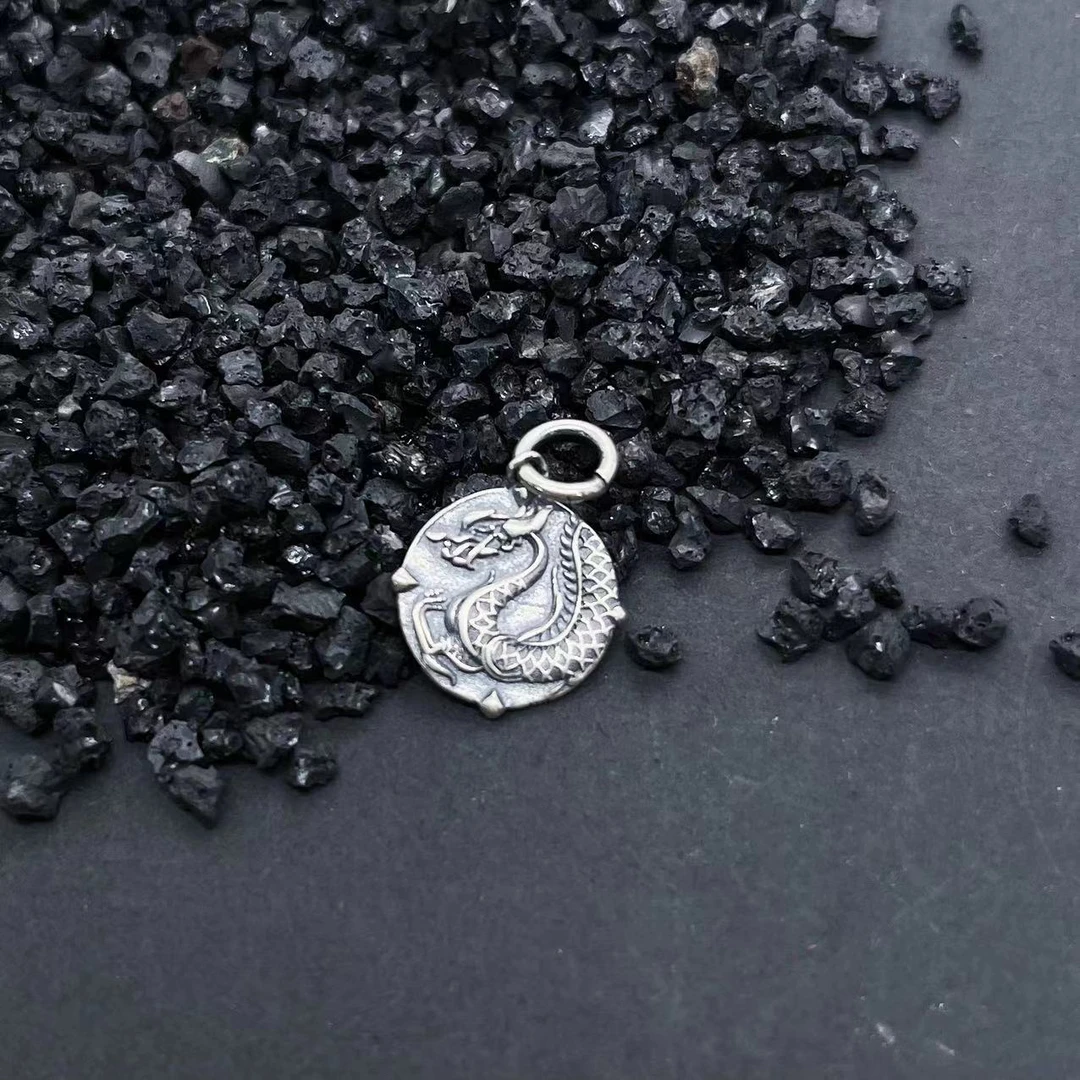 吊坠925银 0439国风龙牌小侧边坠子时尚百搭复古个性实心小滴溜玩