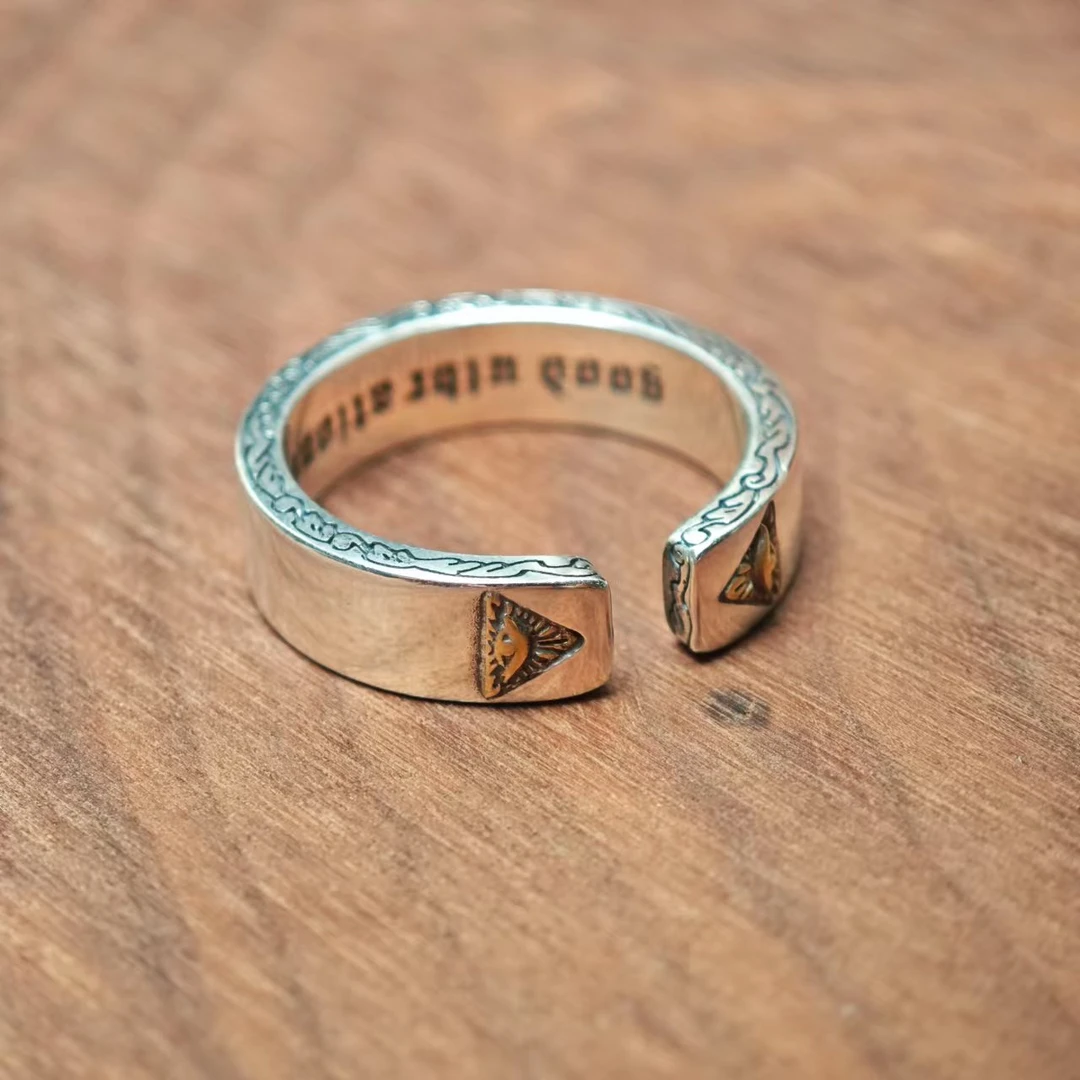 925银戒指 NO101时尚复古个性全视之眼光面开口戒指简约经典情侣