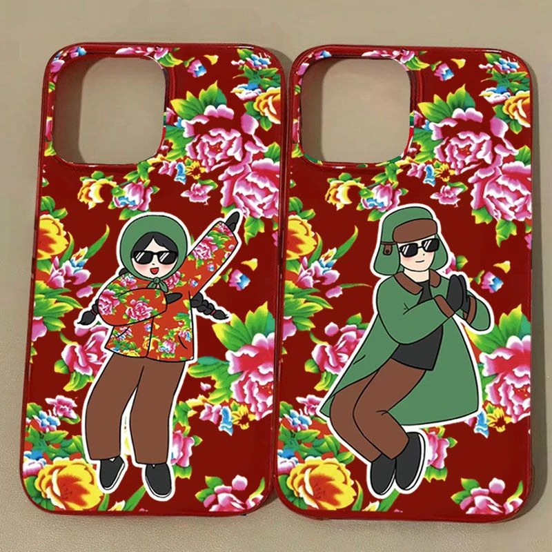 东北花袄女孩适用苹果15手机壳iPhone13promax酒红14plus防摔12软