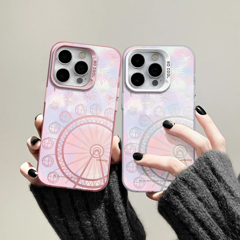 炫彩摩天轮苹果13手机壳iPhone15白色14plus元气壳12promax镭射8P