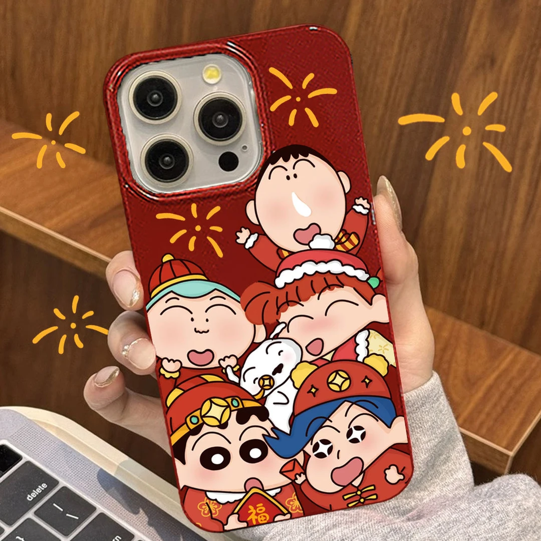 新年小新送福适用苹果15手机壳iPhone13promax酒红14plus防摔12软