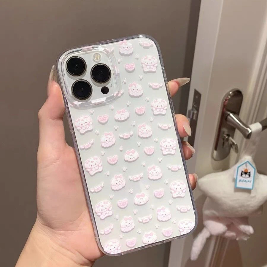 卡通粉爱心小狗苹果15手机壳iPhone14透明13promax全包11防摔12软