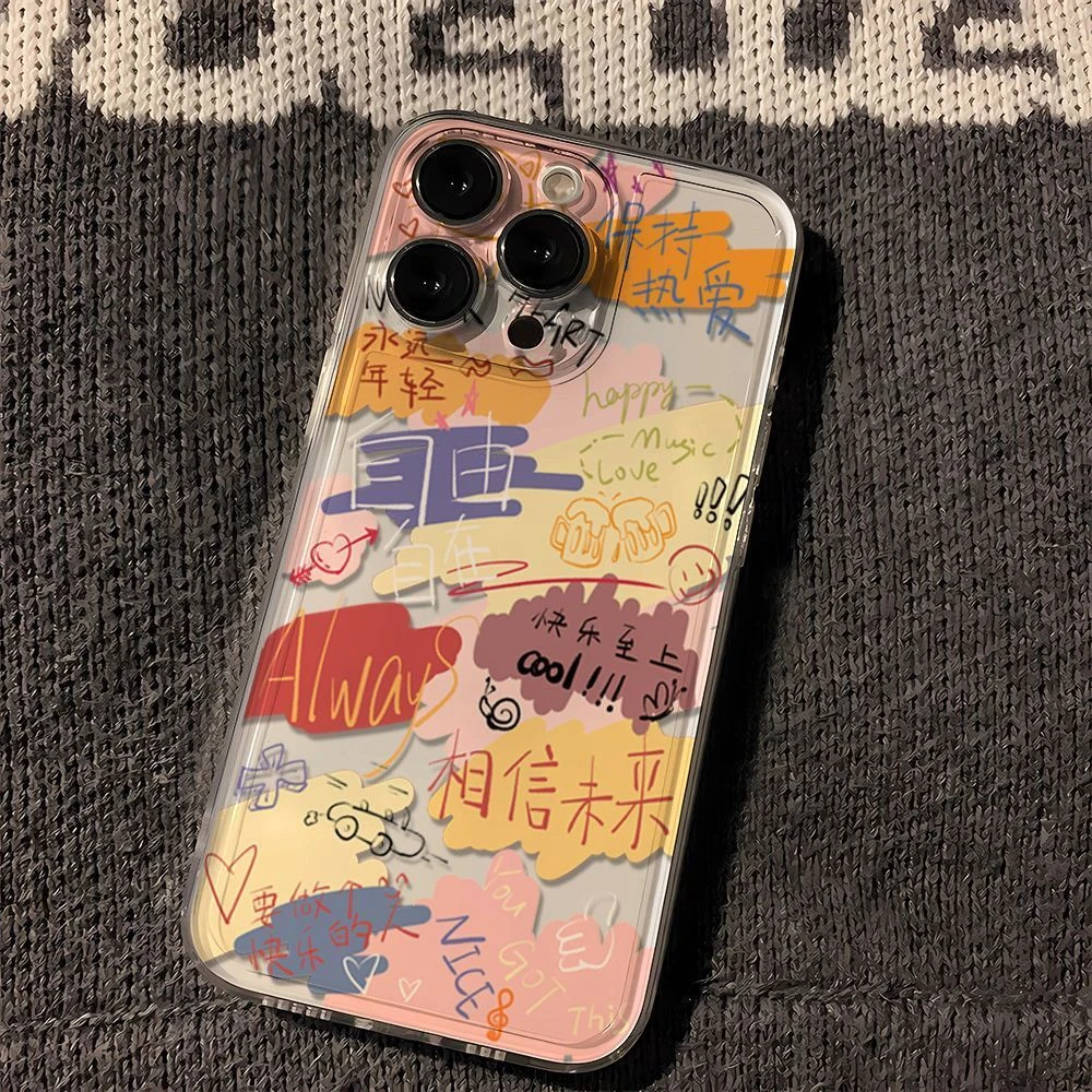彩色涂鸦适用华为vivo小米oppo荣耀苹果15手机壳iPhone13透明14软