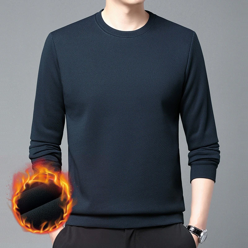 Mexican/稻草人冬季男士长袖卫衣中年爸爸装加绒加厚纯色休闲上衣