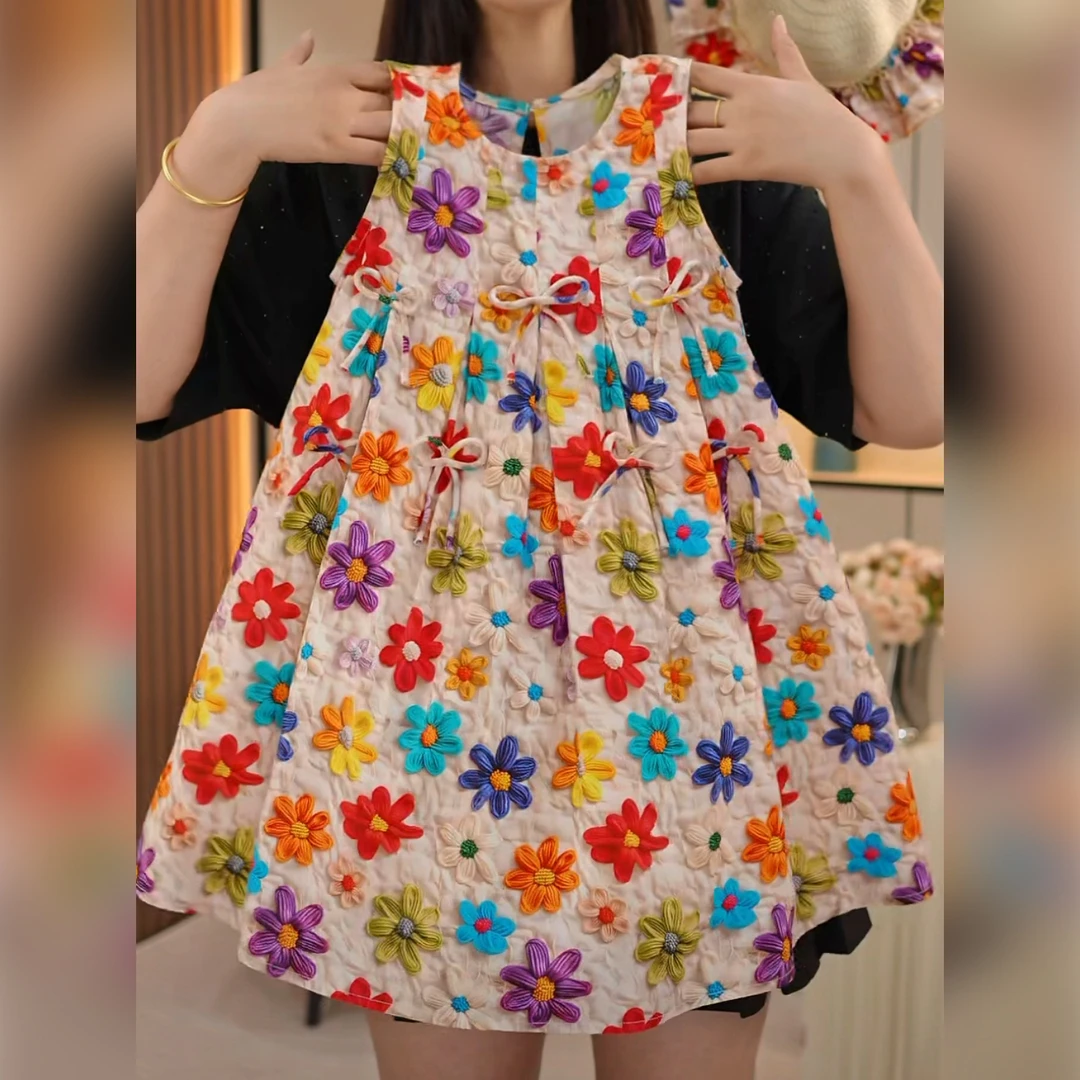 女童背心连衣裙2024夏季新款碎花裙时尚洋气中大童女孩可爱气质裙