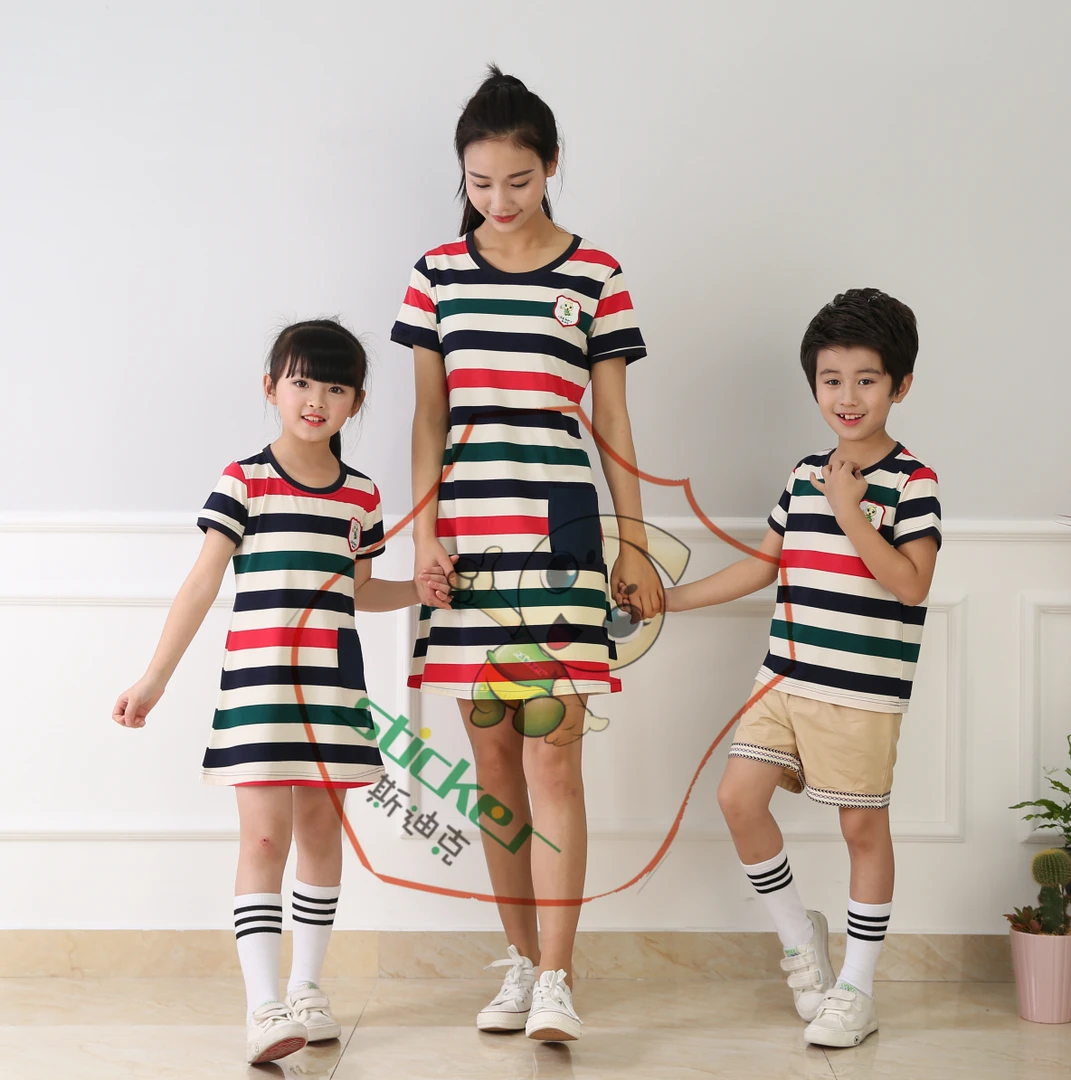 童装夏季女童母女装运动套装裙子大童儿童夏装条纹系列休闲