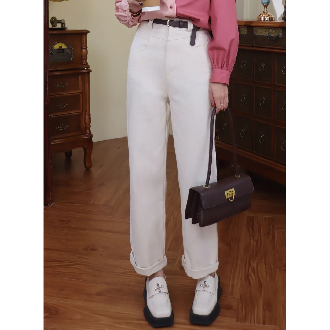 LIJIUJIU【白霜】复古港风女式洗水牛仔裤Y2306072