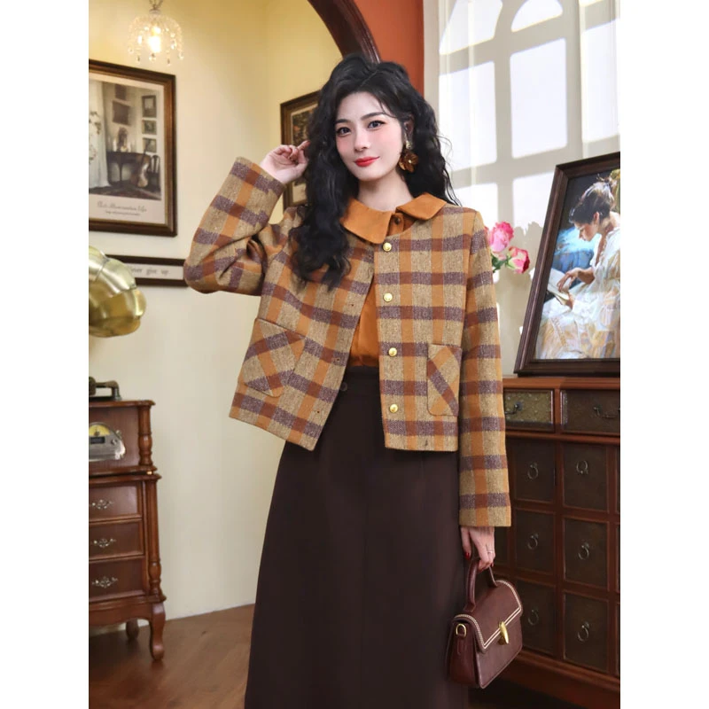 LIJIUJIU【小香格调】时尚百搭复古宽松毛呢短款外套J2310175