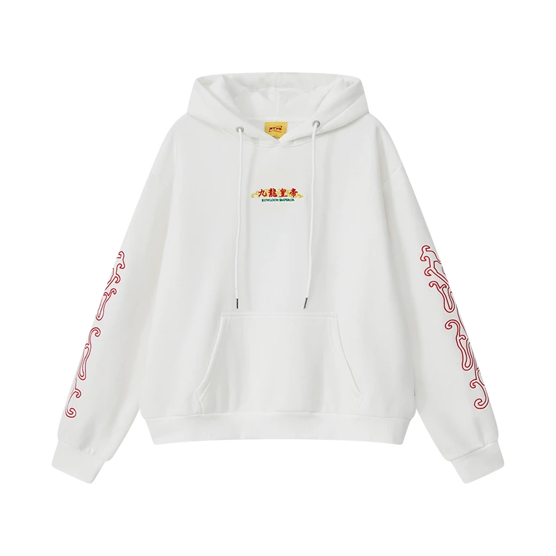 ＜RTVG＞九龙皇帝龙年限定国潮男女刺绣休闲基础百搭白色卫衣帽衫