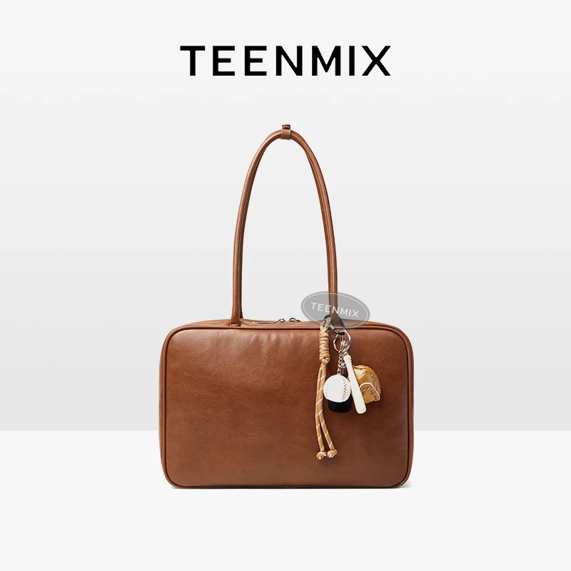 天美意女包2024新款雅丹风牛皮保龄球包公文包手提包大包斜挎包