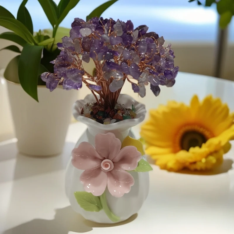 【紫洋洋】陶瓷小花瓶紫水晶树