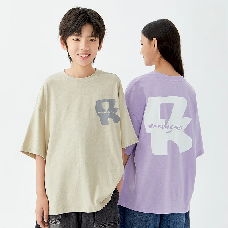 新款男童女童纯棉短袖T恤中大童儿童休闲宽松半袖上衣DK23S117
