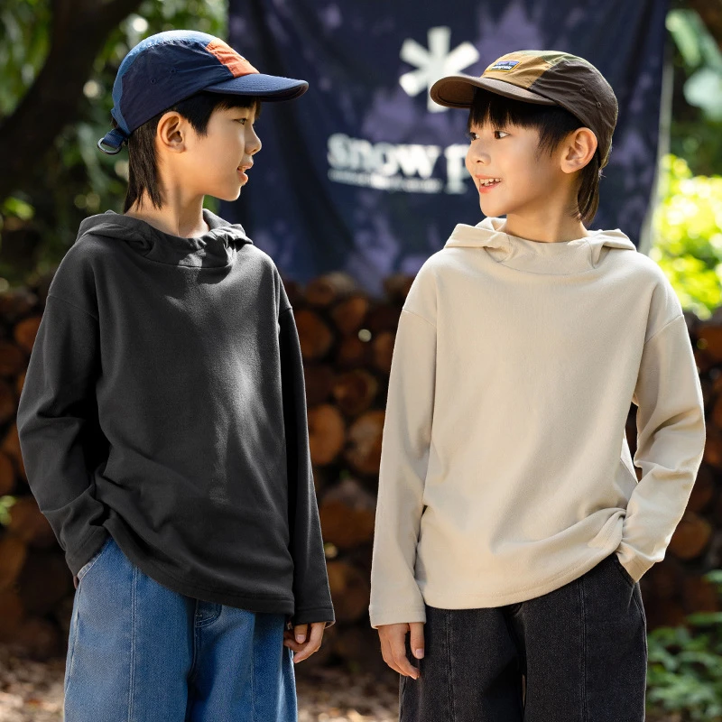 吉米妈【暖暖】基础纯色长袖连帽T恤洋气时髦中大小童上衣DT2461