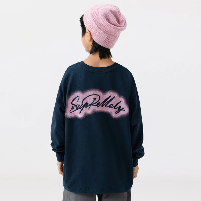 洋气个性男童渐变宽松纯棉长袖T恤中大儿童5A抗菌上衣tee潮DT2466