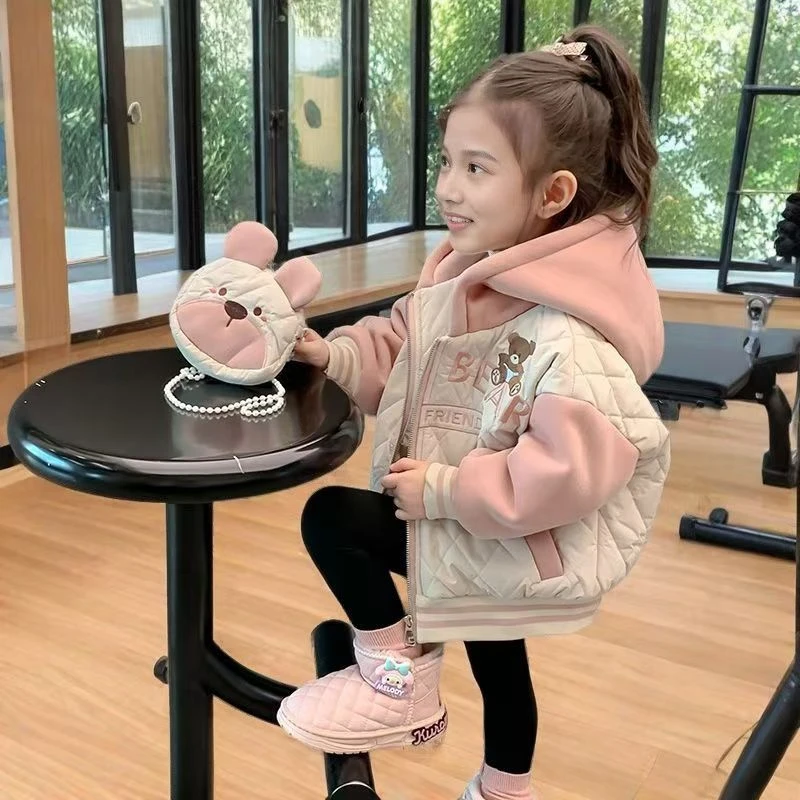 女童外套秋冬款2025新款洋气女宝宝秋季加绒加厚上衣儿童秋装棉衣