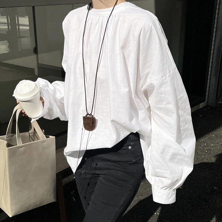 法式小立领百搭麻衬衫