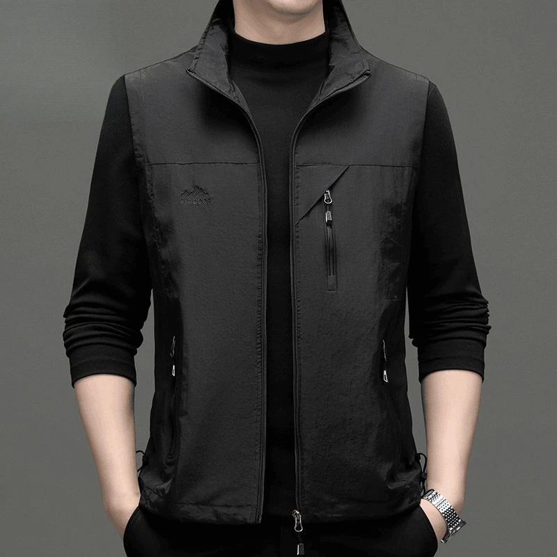 春秋季男士马甲薄款翻领坎肩户外工装马夹外穿中青年背心